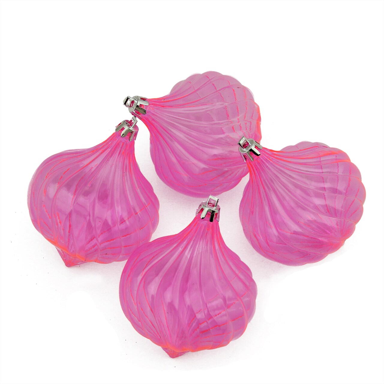 Northlight 4ct Pink Transparent Shatterproof Onion Drop Christmas Ornaments 4.5"